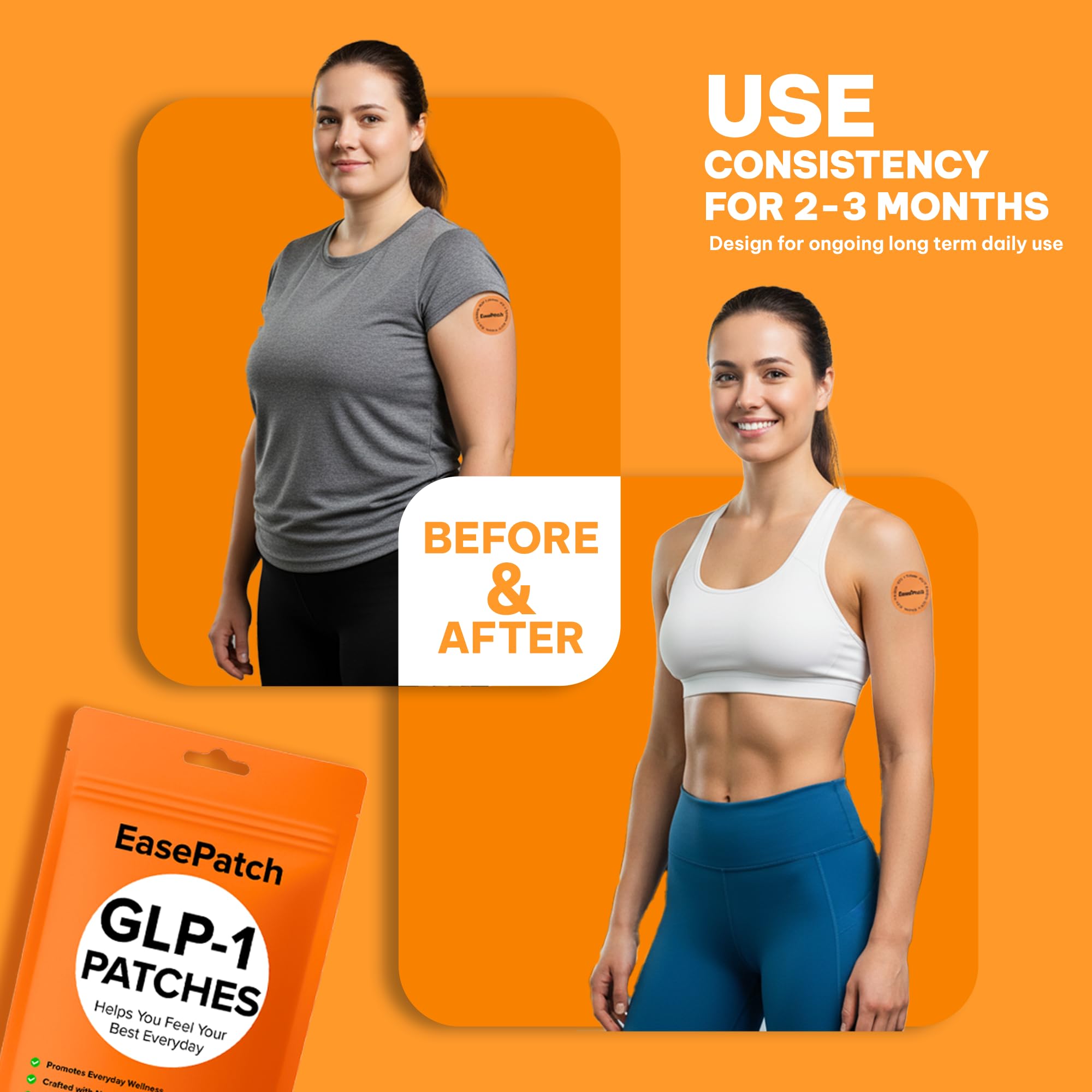 EasePatch application step demonstrating easy stick-on use for busy days