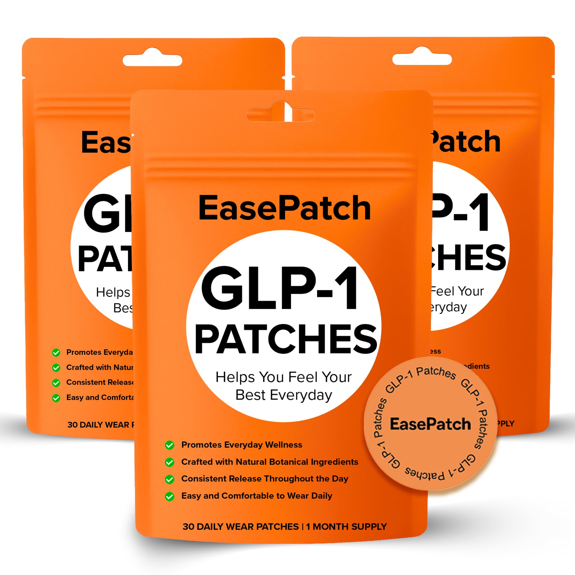 EasePatch GLP-1 patch application on skin for discreet daily use.