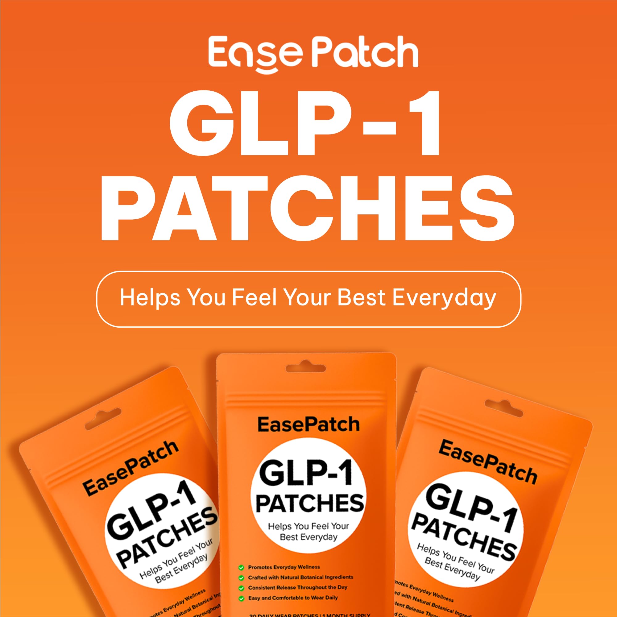 EasePatch GLP-1 vegan non-GMO certification label on packaging.