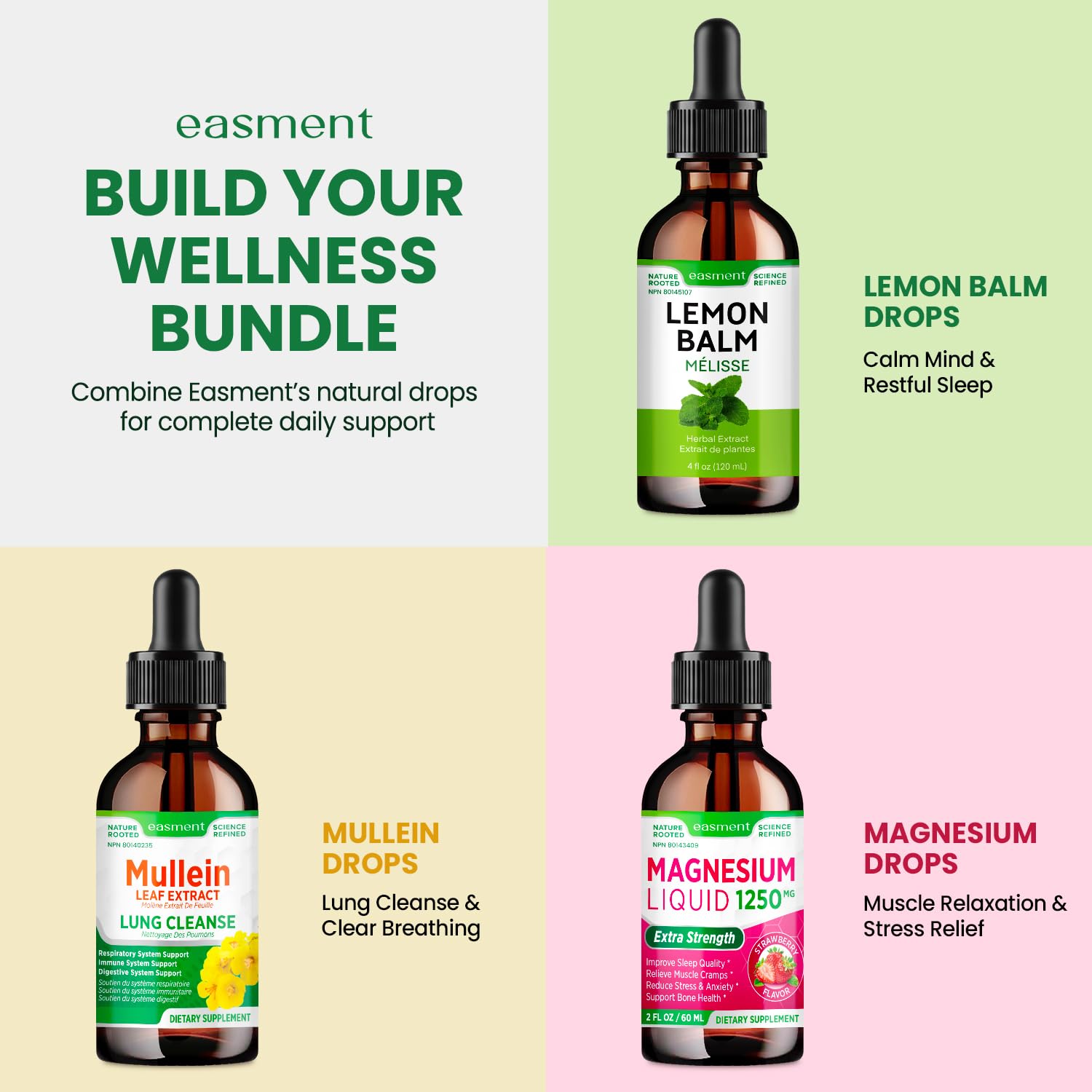 Easment L-Theanine and B6 offer mood balance and calm focus.