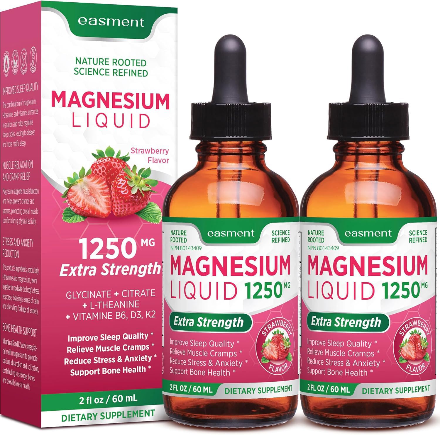 Easment Magnesium Liquid bottle pour promotes relaxation and restful evenings.