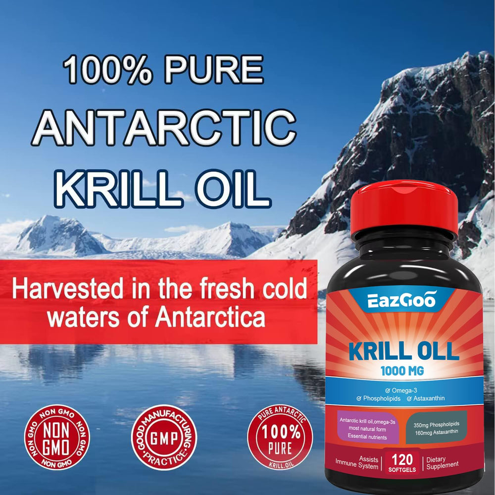 EAZGOO Krill Oil bottle pour showing convenient daily servings.