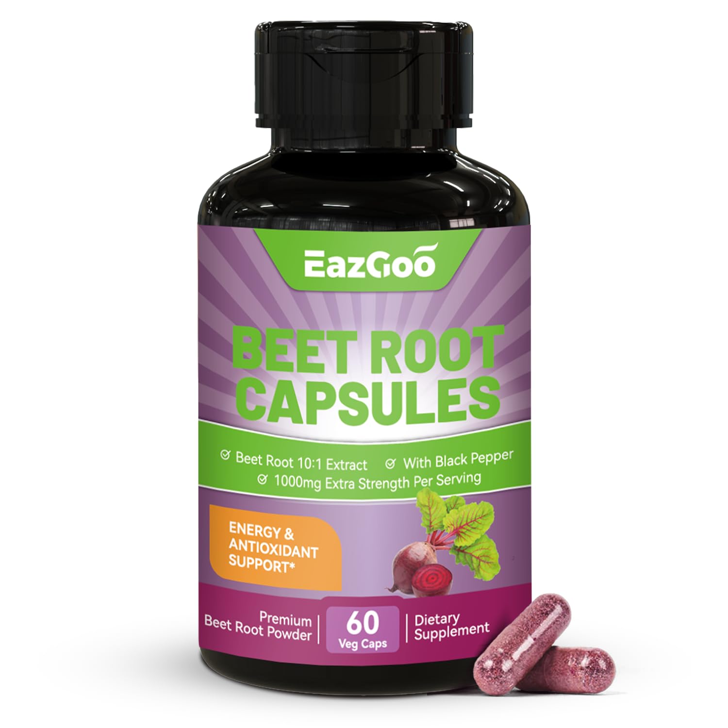 EAZGOO Beet Root Capsules bottle ready for daily nitrate-support and energy.