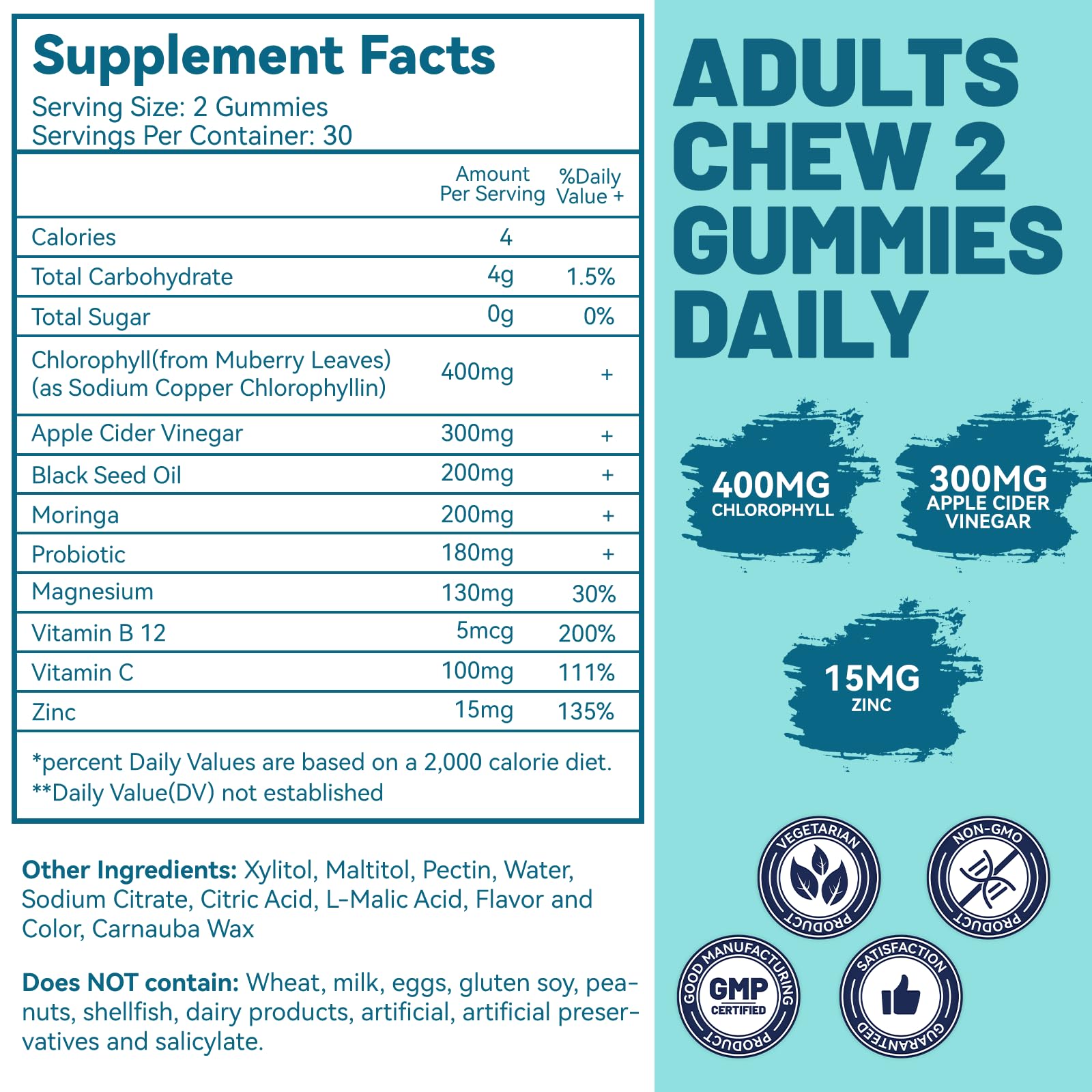EAZGOO Chlorophyll Gummies apple flavor chews for daily wellness