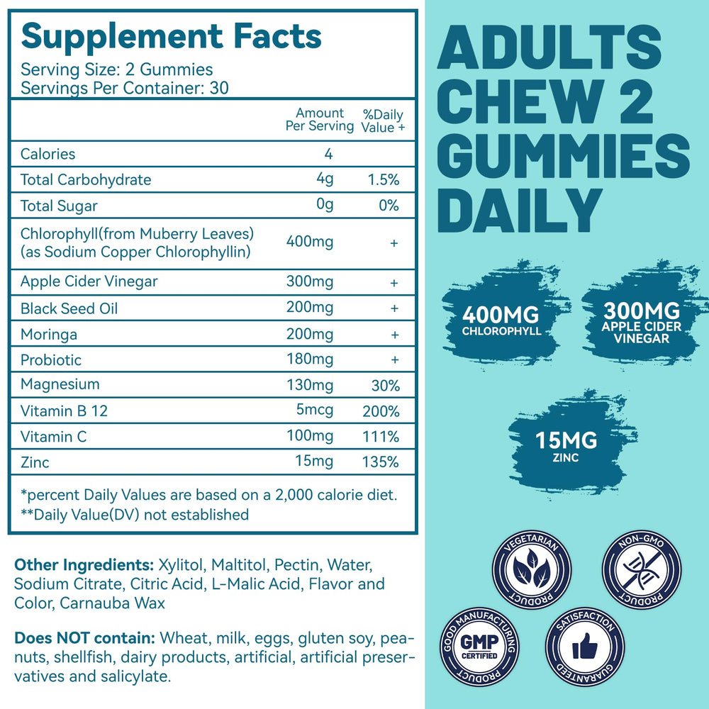 EAZGOO Chlorophyll Gummies apple flavor chews for daily wellness