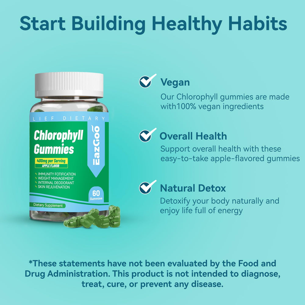 EAZGOO Chlorophyll Gummies ingredients panel with vitamins and minerals