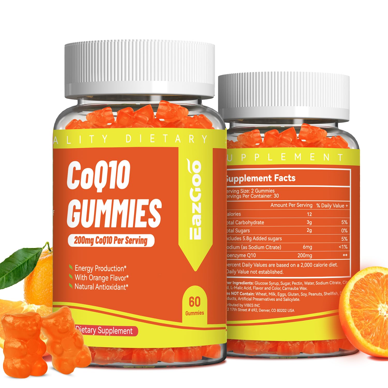 EAZGOO CoQ10 Gummies bottle front, 200mg per serving for daily energy support.