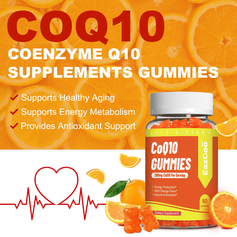 EAZGOO CoQ10 packaging shows vegan and gluten-free attributes.