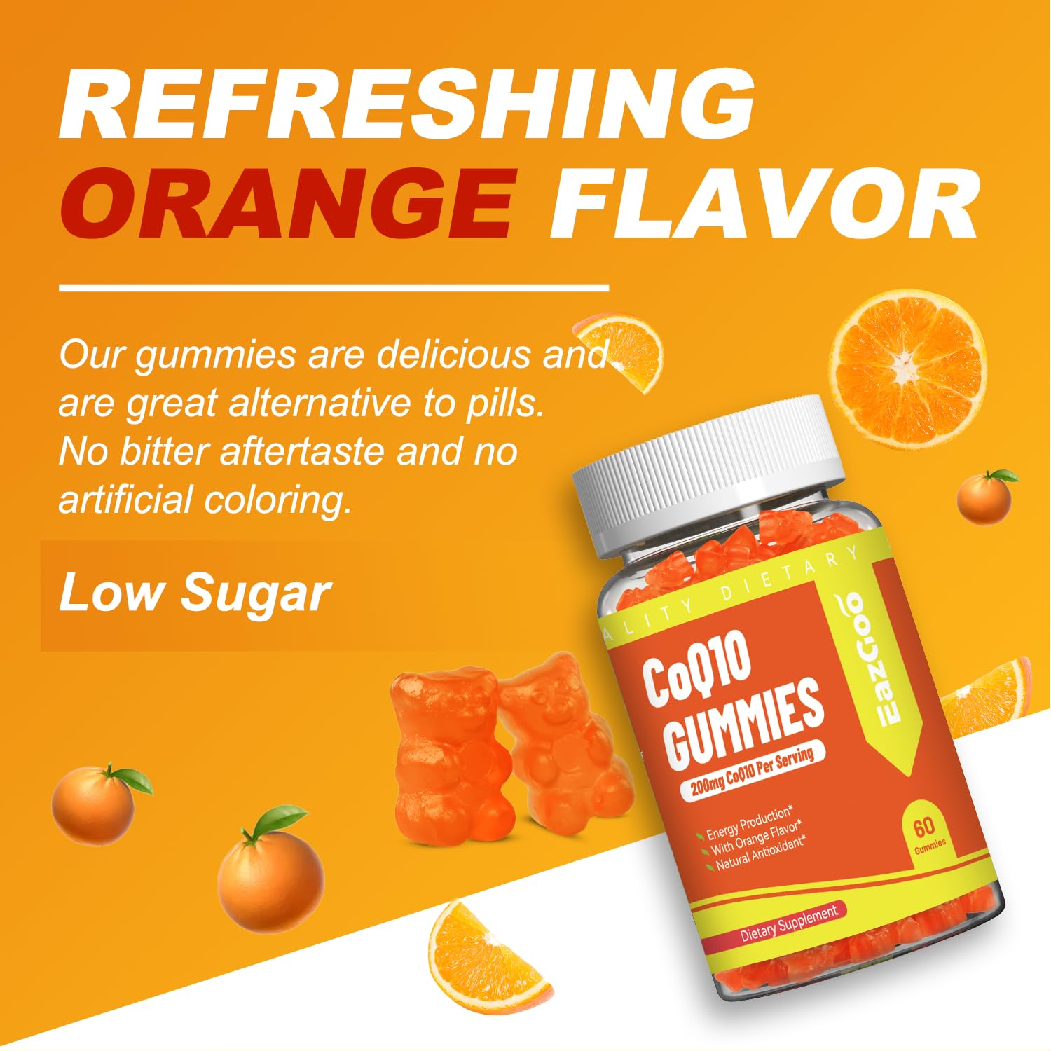 Lifestyle scene with person taking gummy for steady energy.