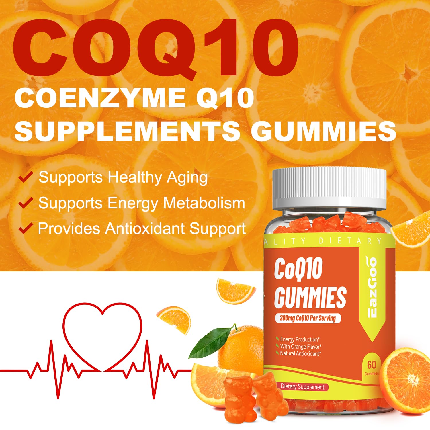 Pouring EAZGOO CoQ10 gummies shows easy daily intake for energy.