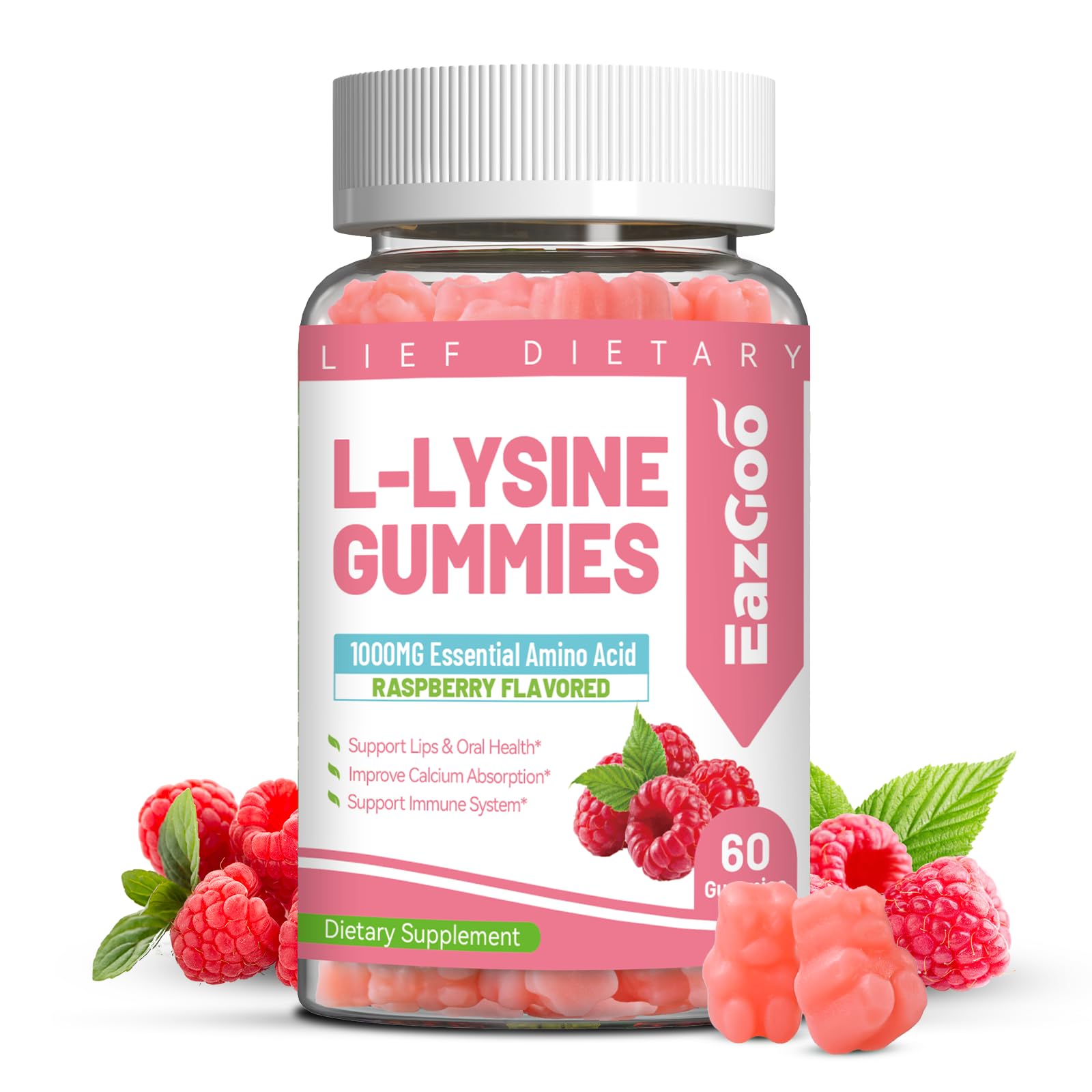 EAZGOO L-Lysine gummies bottle front for daily immune-support routine.