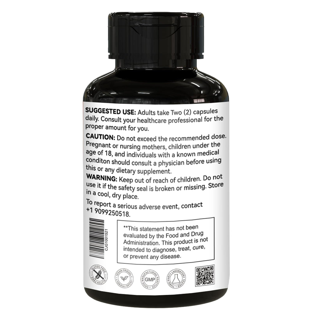 Back label reveals non-GMO, gluten-free magnesium glycinate formulation.