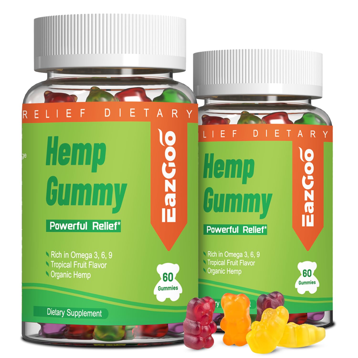 EAZGOO natural hemp gummies bottle front showing XXL strength