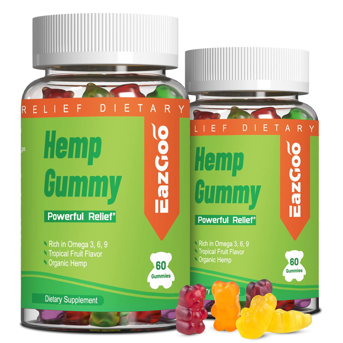 EAZGOO natural hemp gummies bottle front showing XXL strength