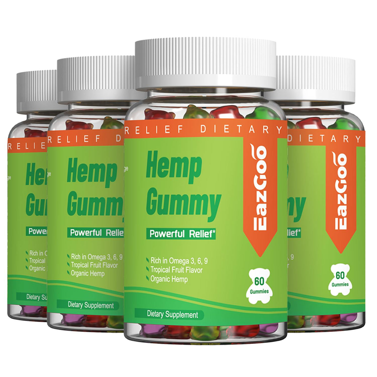 EAZGOO Natural Hemp Gummies bottle shows premium packaging for daily wellness