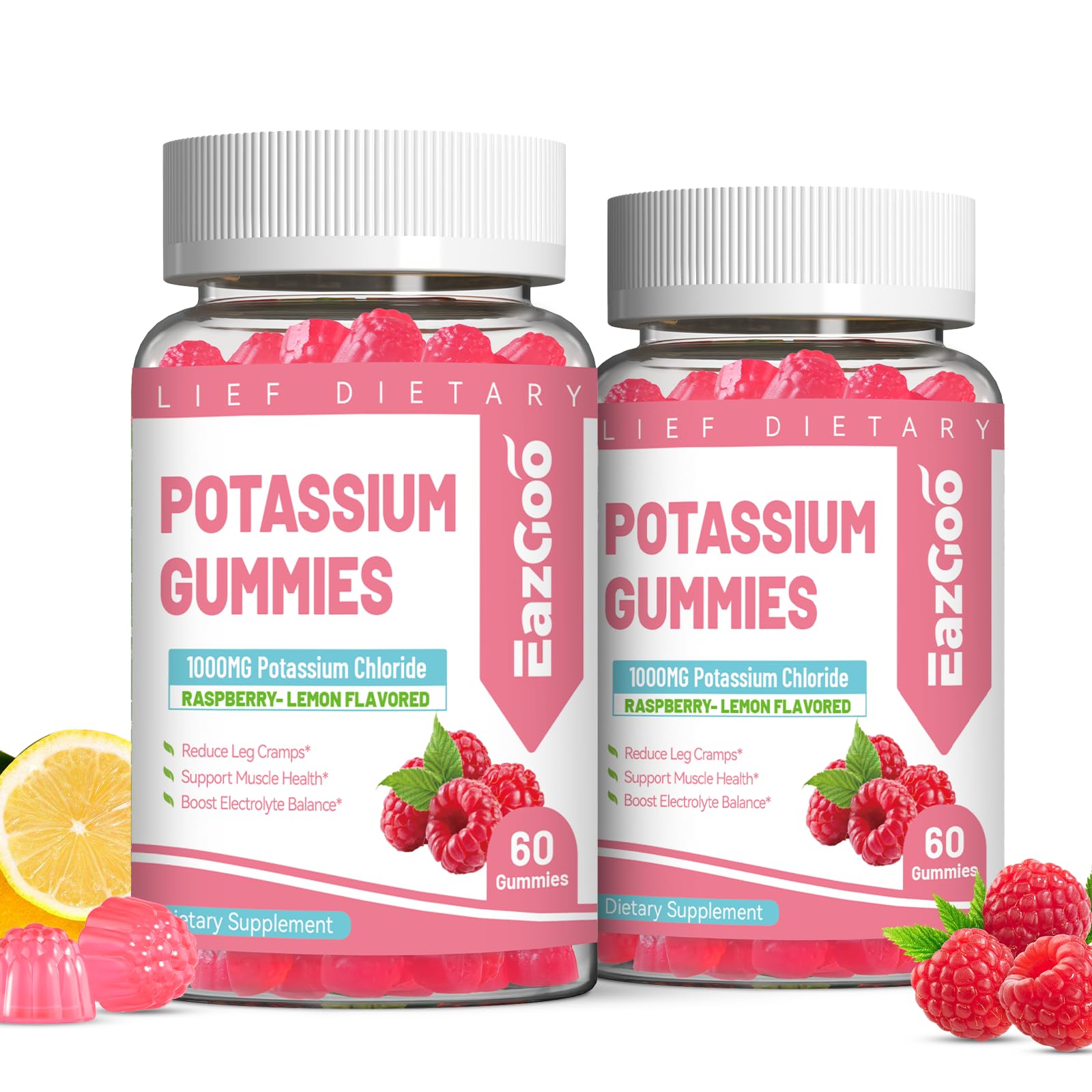 EAZGOO potassium gummies bottle front showing 1000 mg per serving for daily balance
