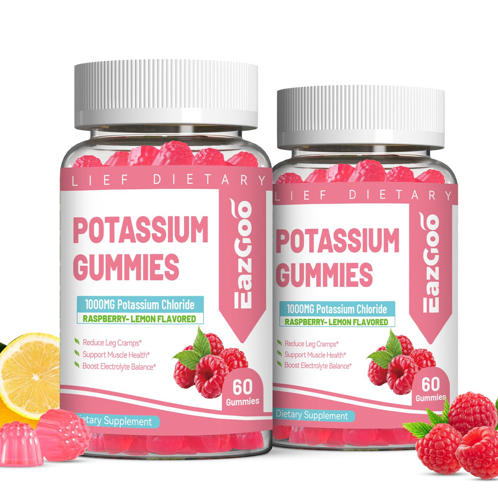 EAZGOO potassium gummies bottle front showing 1000 mg per serving for daily balance