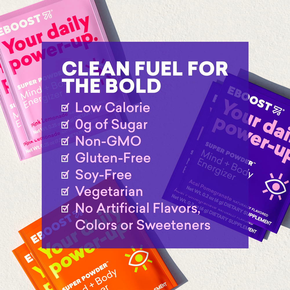 EBOOST packaging highlights non-GMO, gluten-free energy