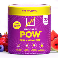 EBOOST POW bottle with Berry Melon Fizz for on-the-go energy