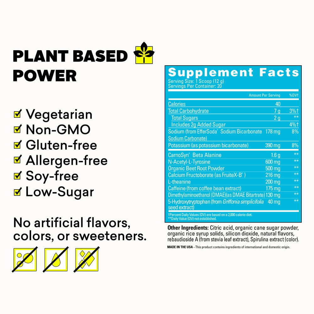 POW label highlights gluten-free, non-GMO, vegetarian ingredients.