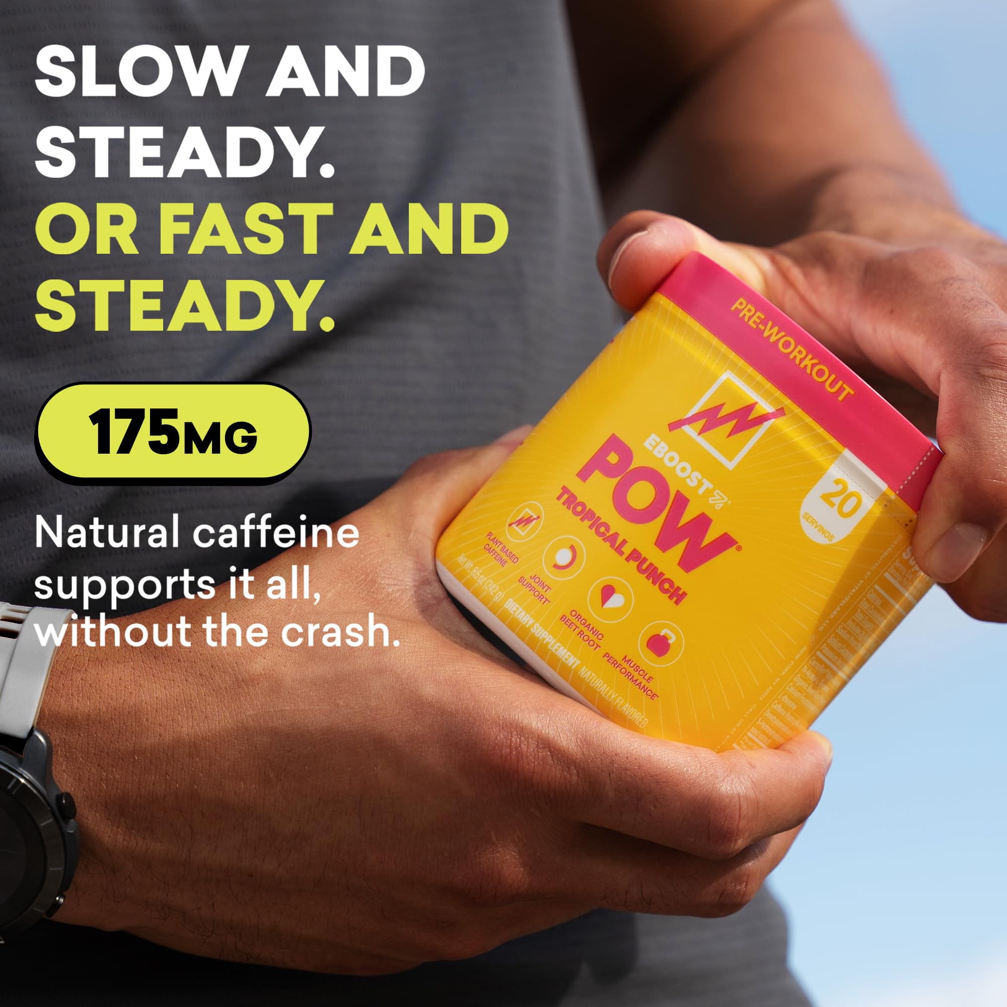 Chilled glass with Tropical Punch POW for a refreshing workout drink