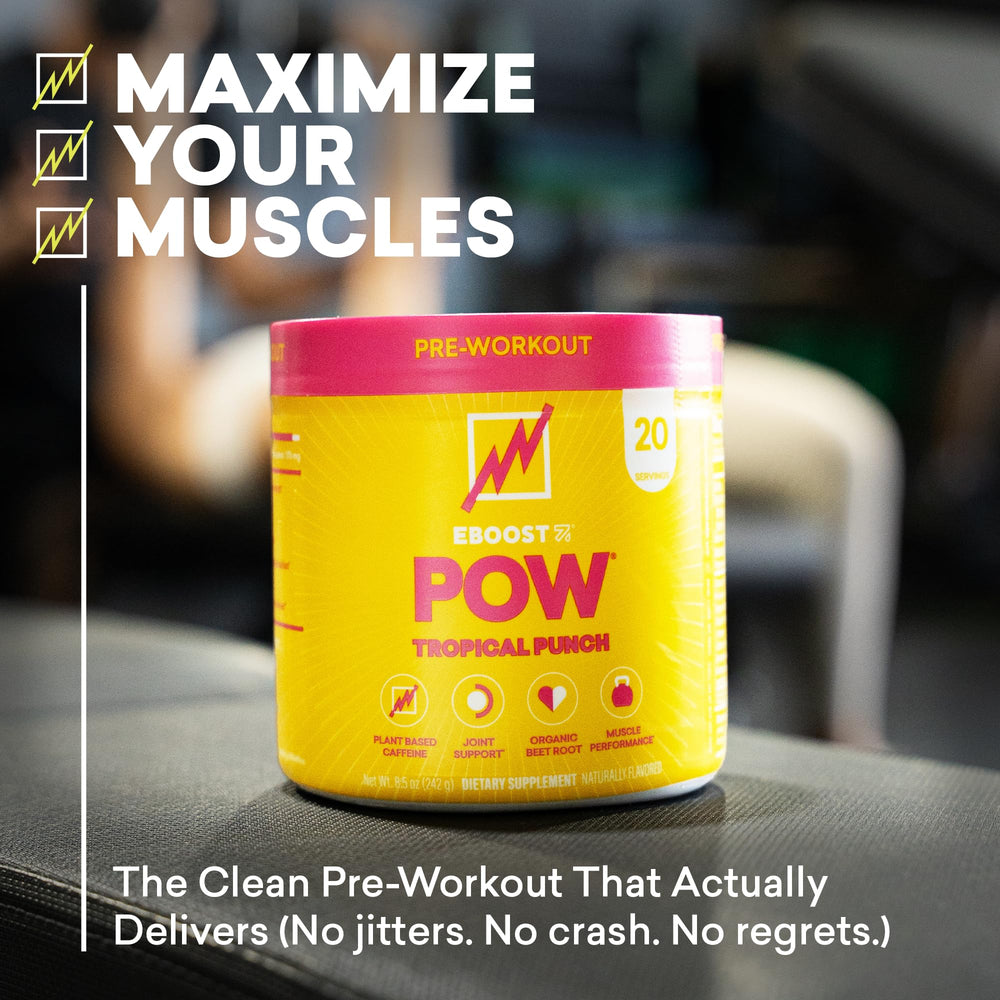 Scoop in glass with fizzy POW for quick pre-workout prep