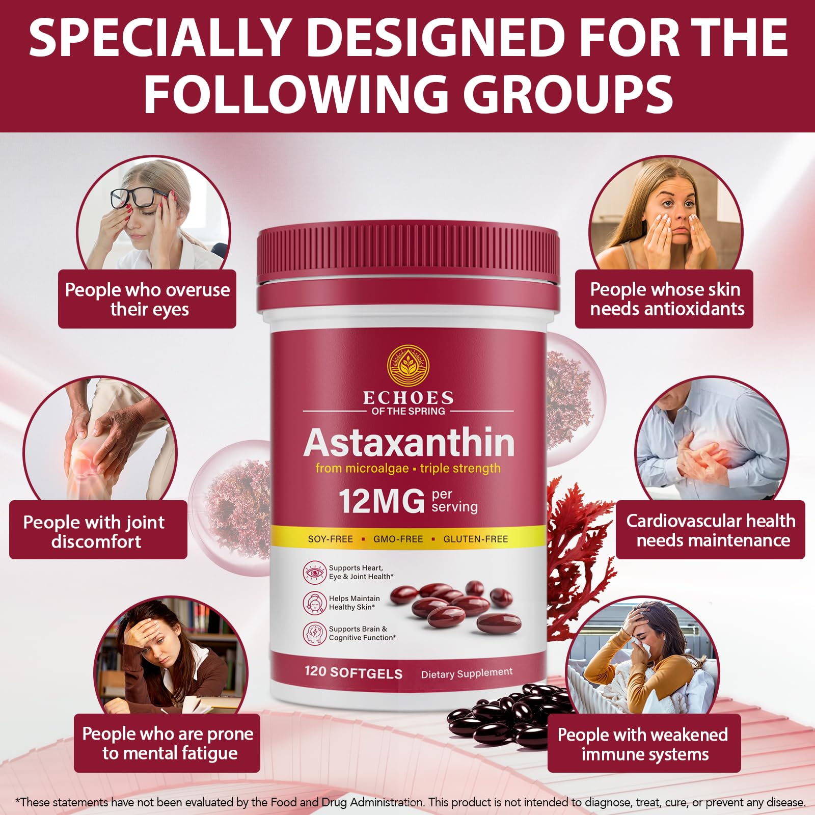 Echoes of the Spring astaxanthin softgels closeup emphasizing easy daily intake