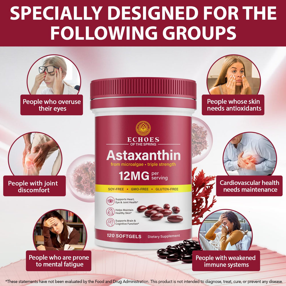 Echoes of the Spring astaxanthin softgels closeup emphasizing easy daily intake