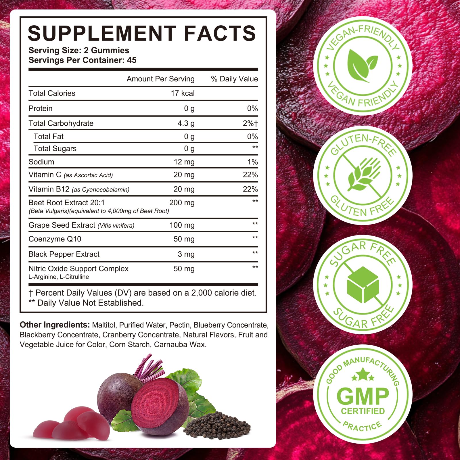 ECHTEYUN gummies label features CoQ10 and grape seed ingredients.