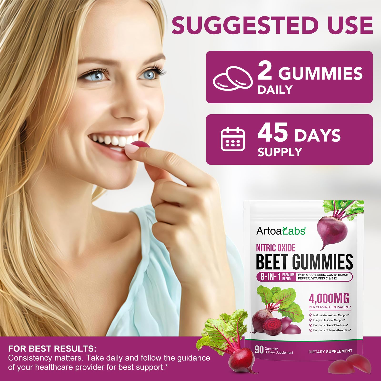 ECHTEYUN Super Beetroot gummies being poured for easy daily intake.