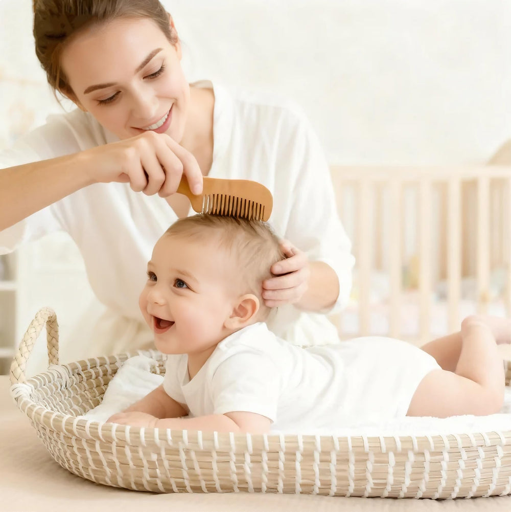 Eclatbox cradle-cap care with soft bristles for mild exfoliation during bath.