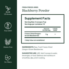 Eclectic Institute Blackberry Powder scoop beside jar for precise daily servings.