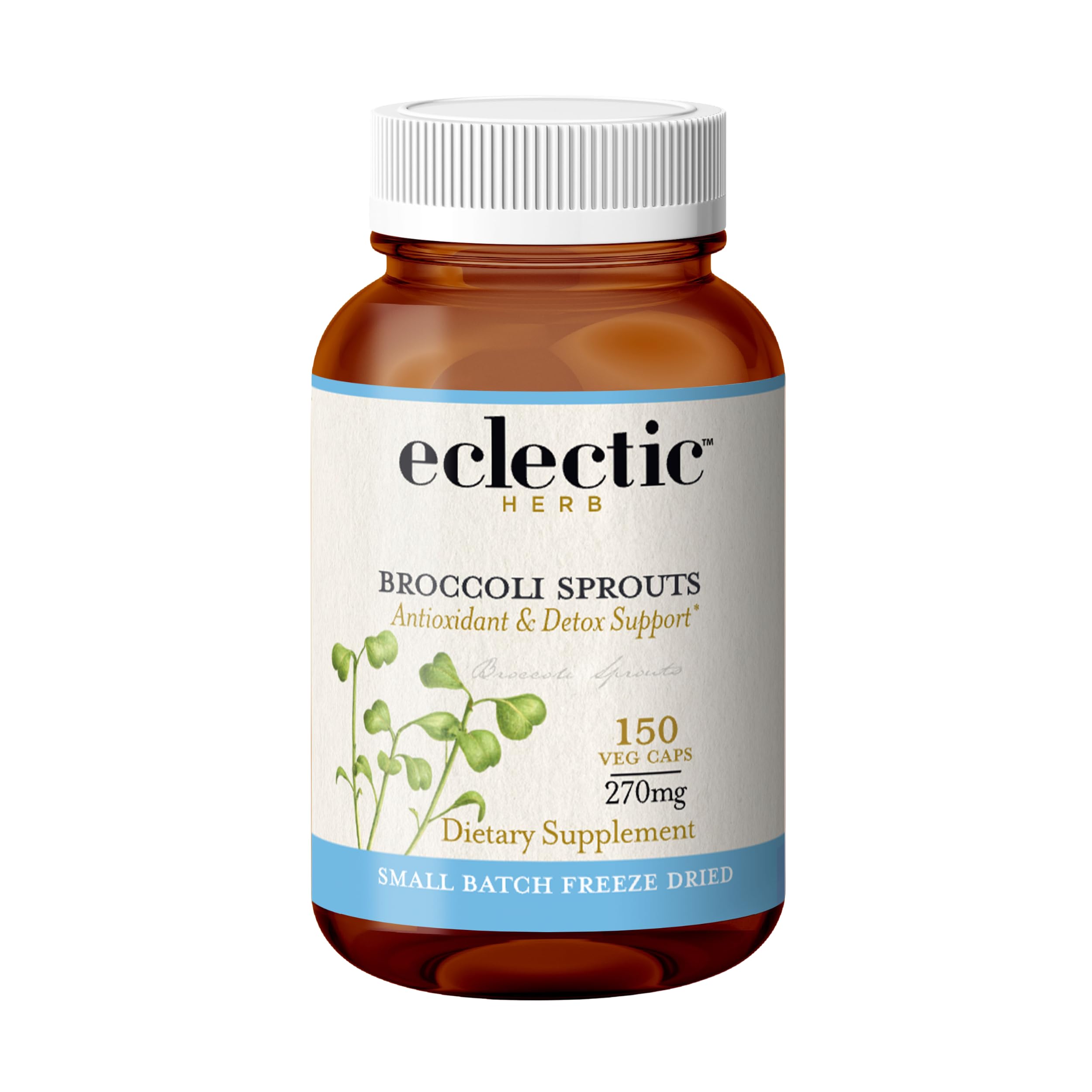 Eclectic Institute broccoli sprouts capsules bottle—easy daily supplement for antioxidant-rich nutrition.