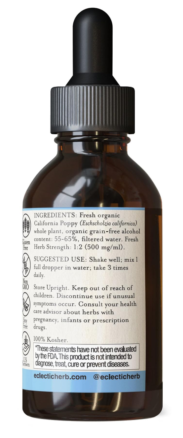 Eclectic Institute California Poppy Extract dropper ready for easy nightly use.