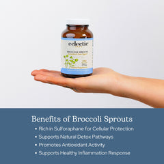 Eclectic Institute capsules in hand illustrate convenient daily dosage during busy mornings.