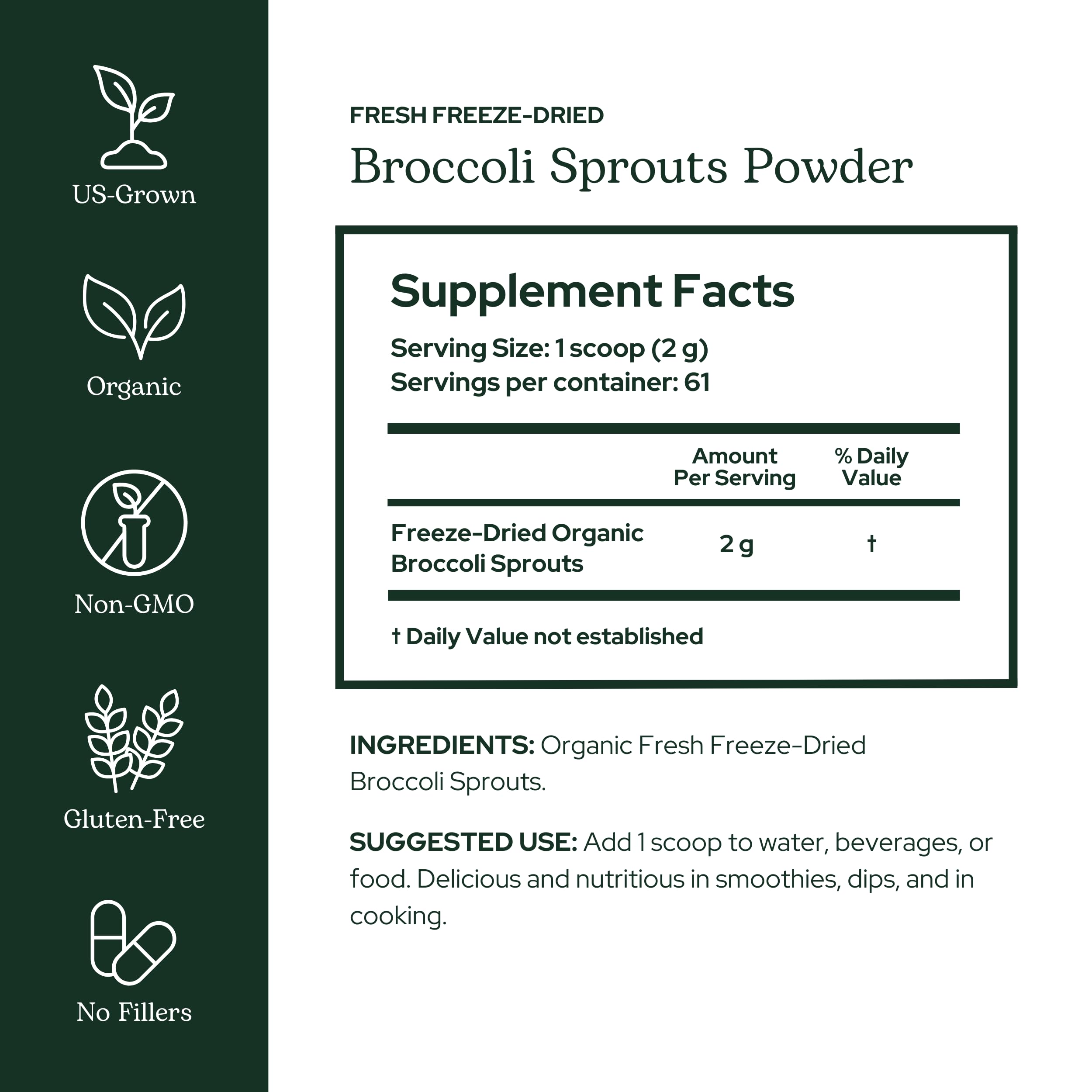 Eclectic Institute freeze-dried broccoli sprouts powder shows convenient, nutrient-dense mixes