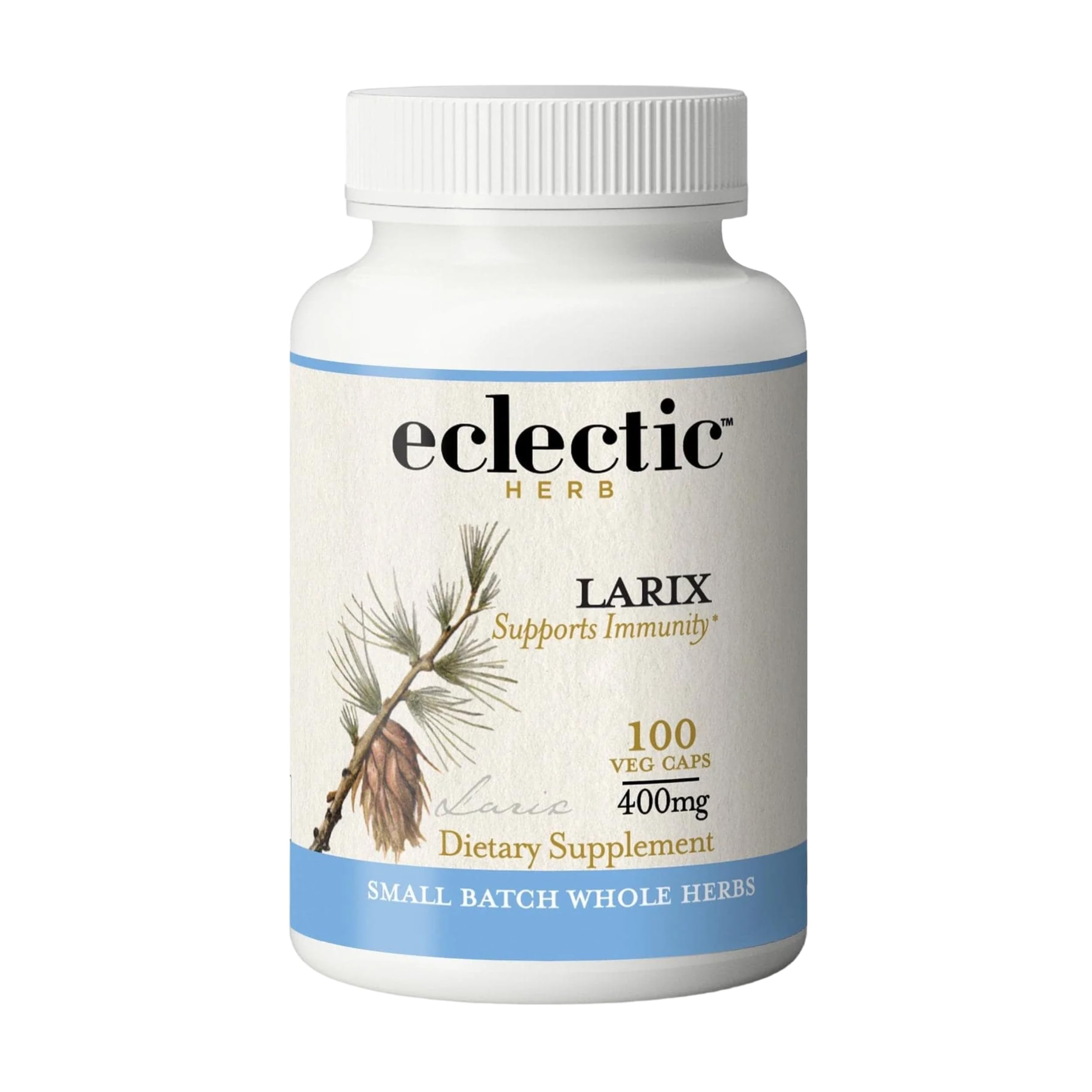 Eclectic Institute Larix capsules bottle: compact daily immune support on the go.