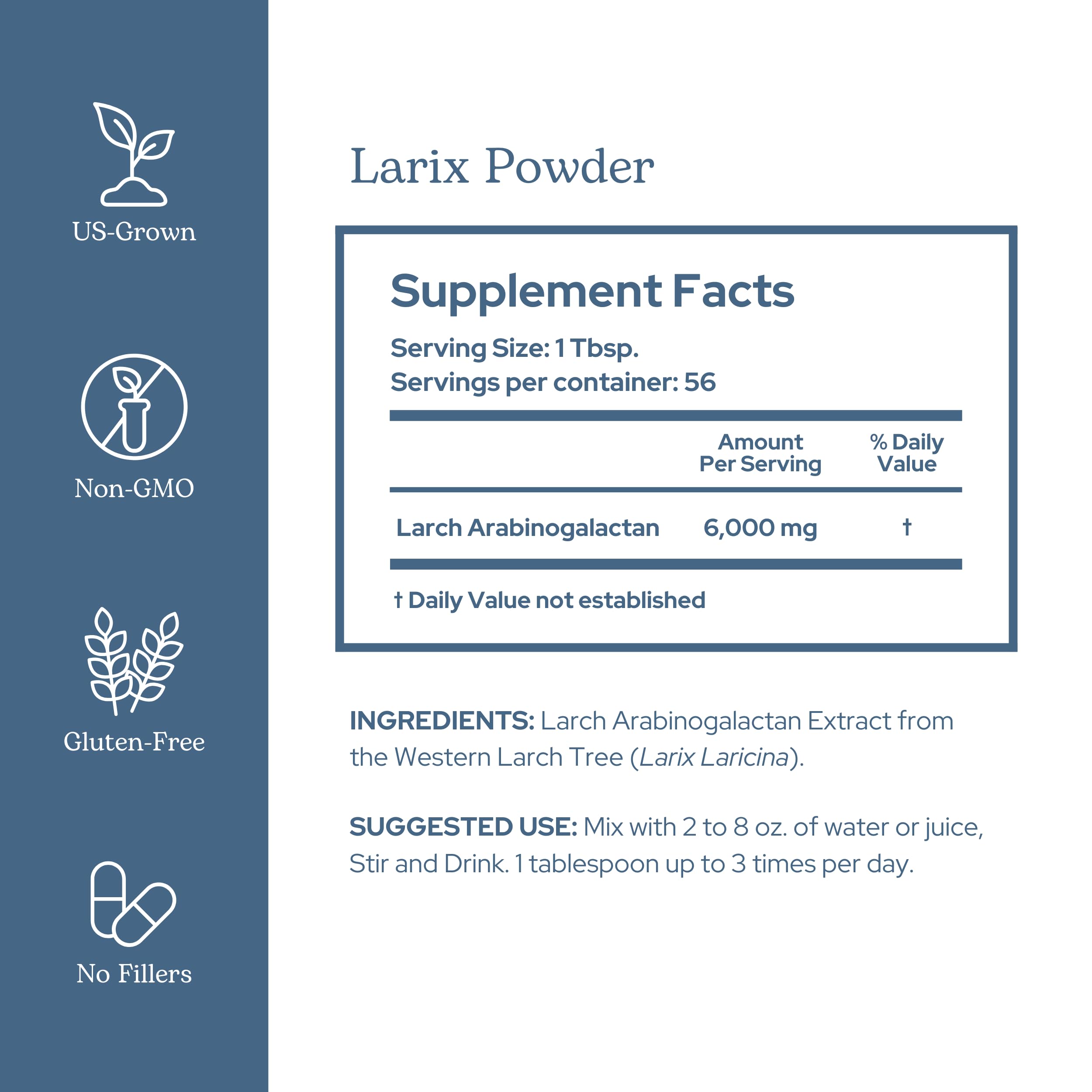 Eclectic Institute Larix powder being poured into a glass for daily immune care