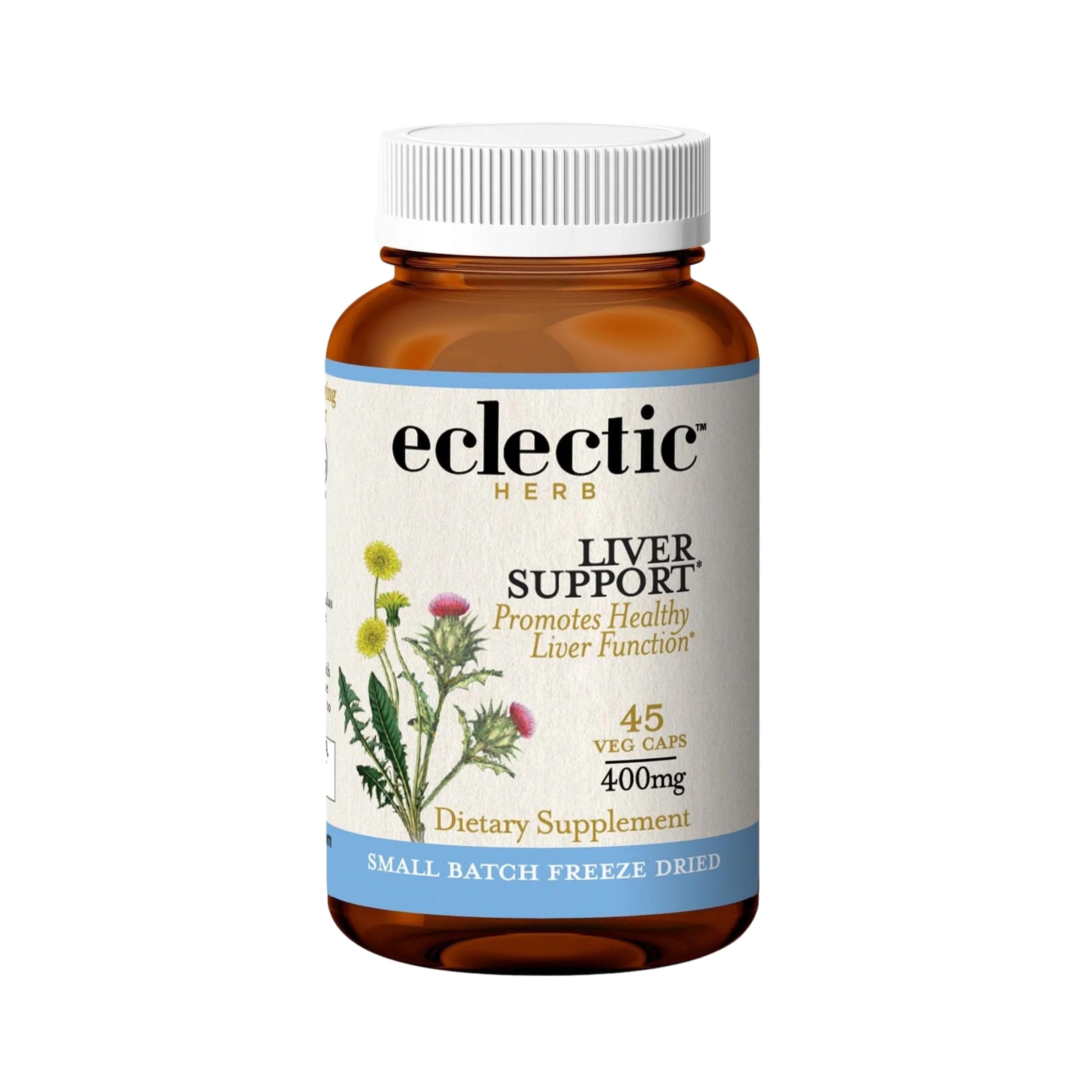 Eclectic Institute liver support capsules with milk thistle for daily balance.