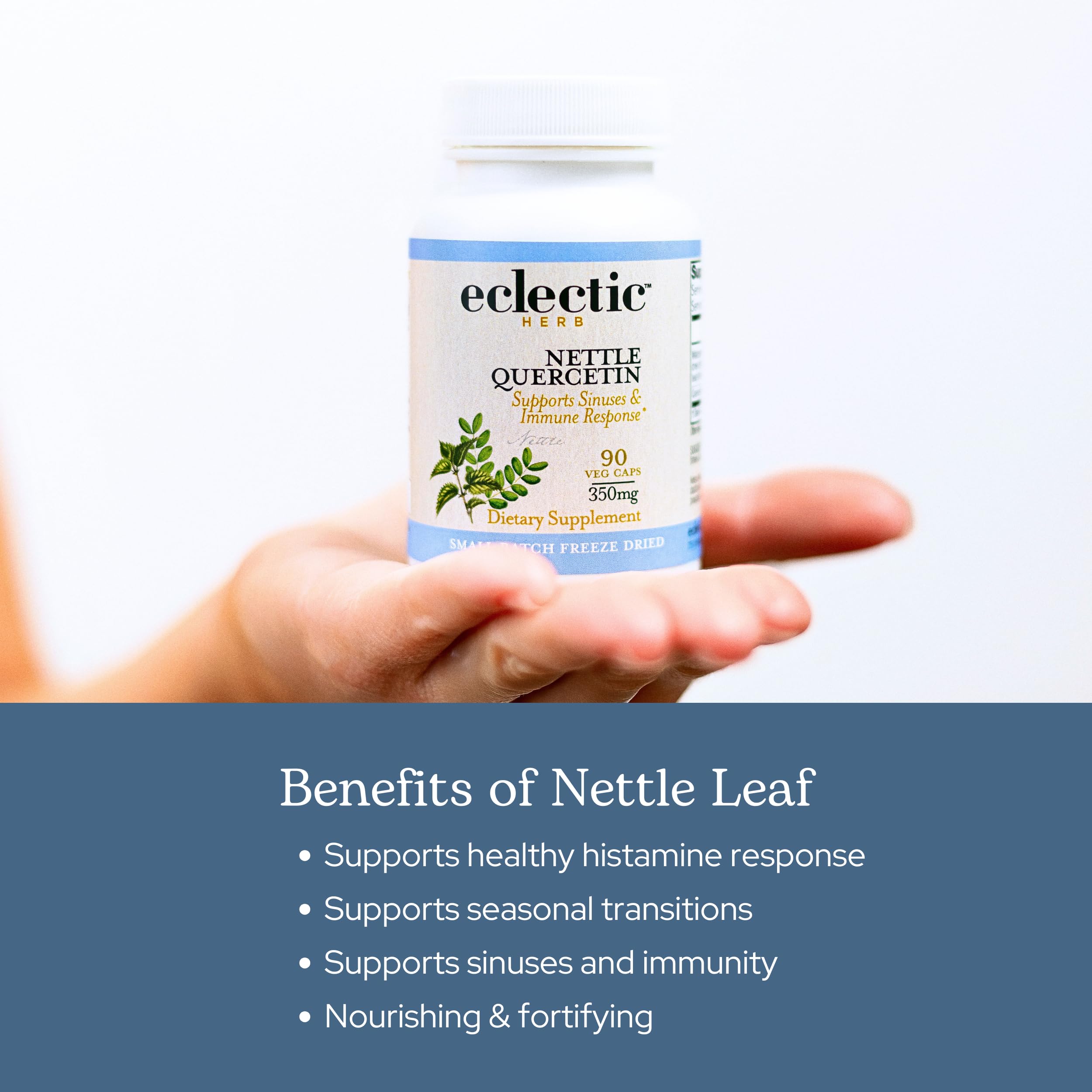 Eclectic Institute nettle leaf capsules label notes gluten-free and dairy-free ingredients.