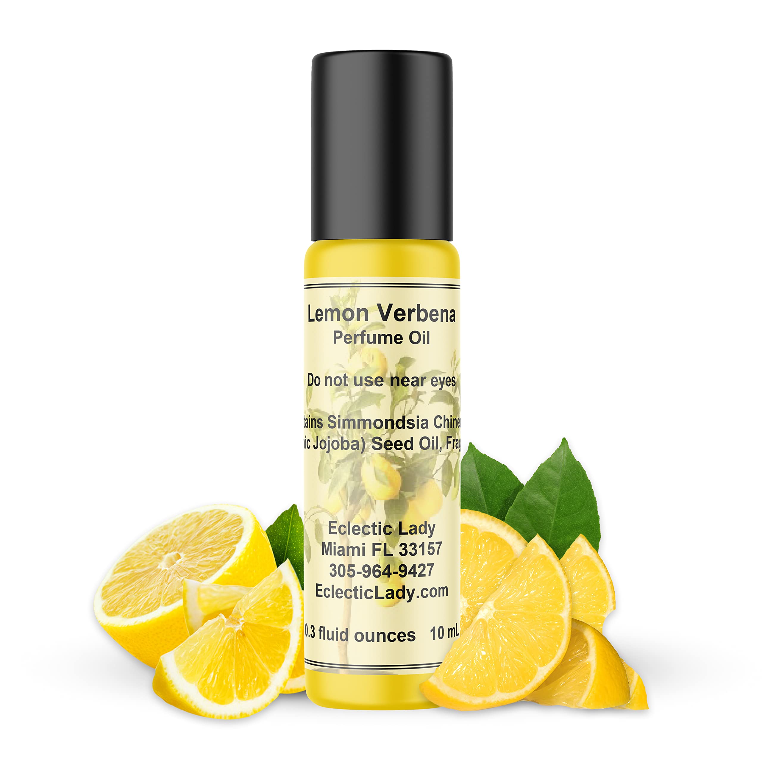 Eclectic Lady Lemon Verbena Perfume Oil bottle close-up, fresh uplifting aroma.