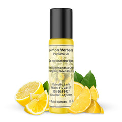Eclectic Lady Lemon Verbena Perfume Oil bottle close-up, fresh uplifting aroma.