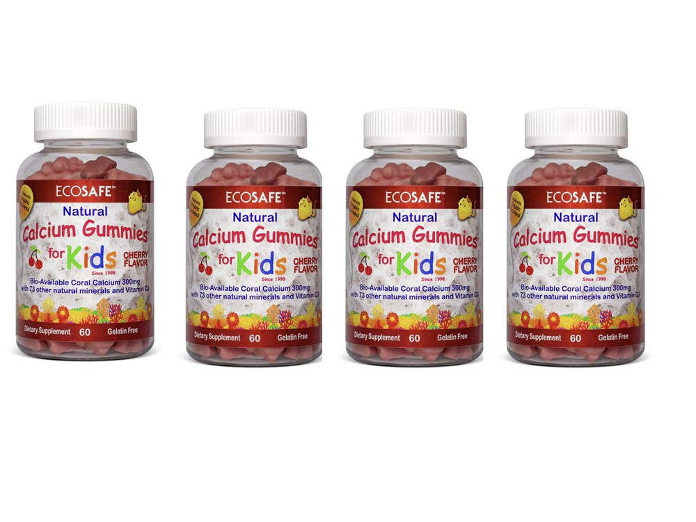Eco Safe Coral Calcium Kids Gummy bottle shows cherry flavor for daily support.