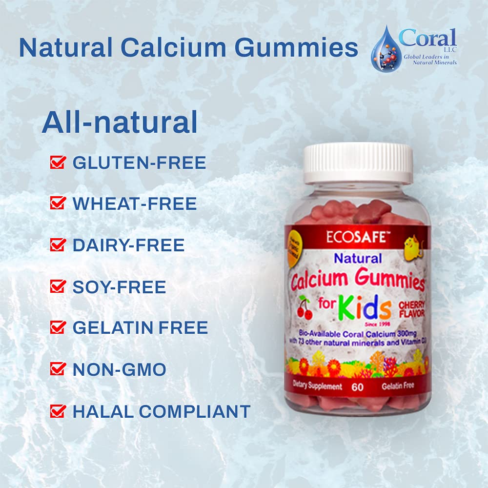 Eco Safe Coral Calcium Kids Gummy cherry flavor close-up supports tastiness and uptake.