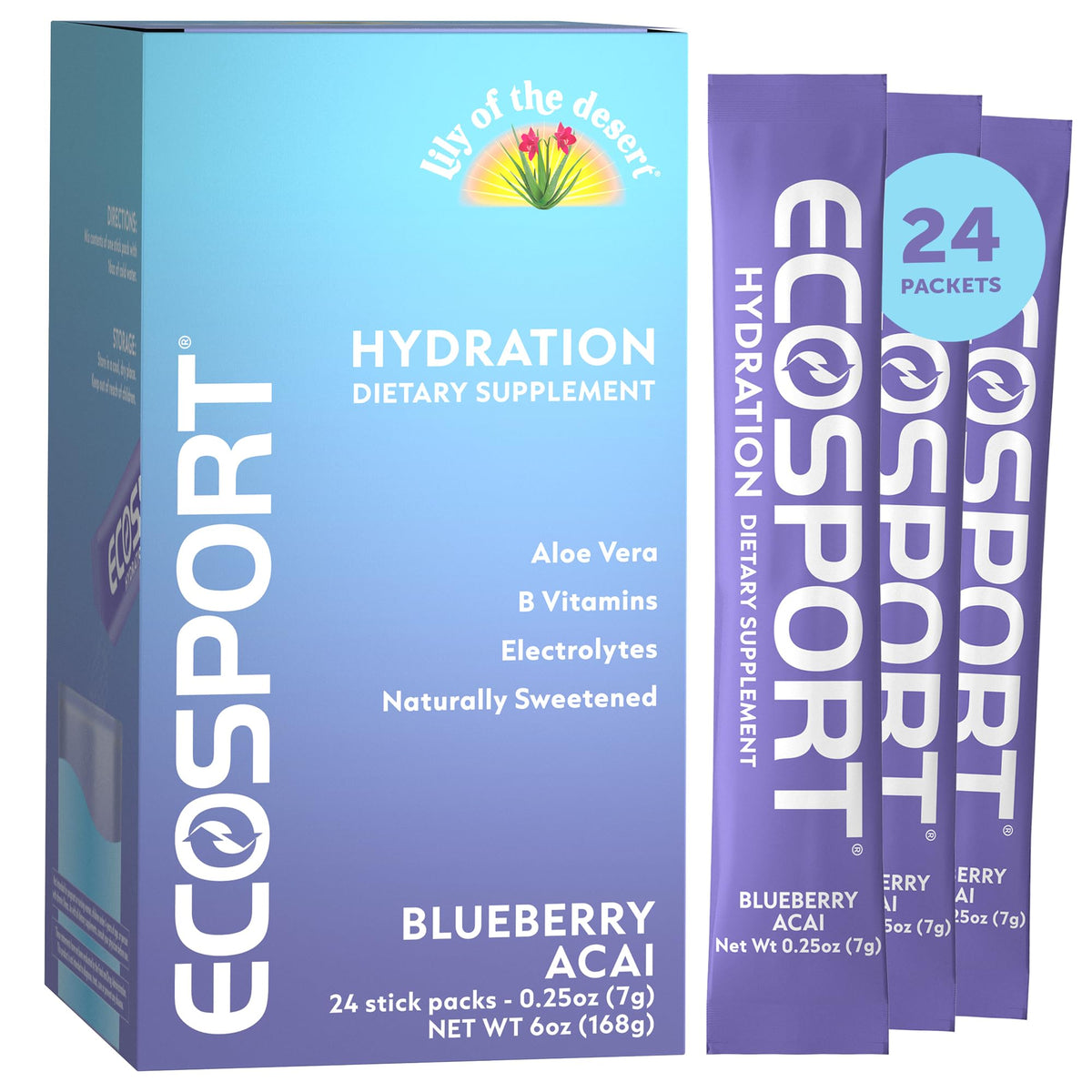 EcoDrink EcoSport blueberry acai packet poured into water for hydration