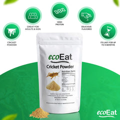 ecoEat cricket powder ingredients and nutrition highlights on label for smart meal planning.