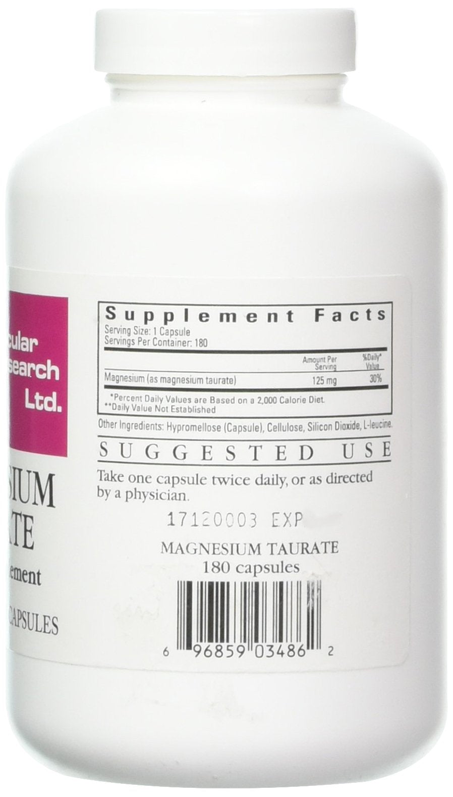 Ecological Formulas Magnesium Taurate capsules arranged for easy counting and dosing.