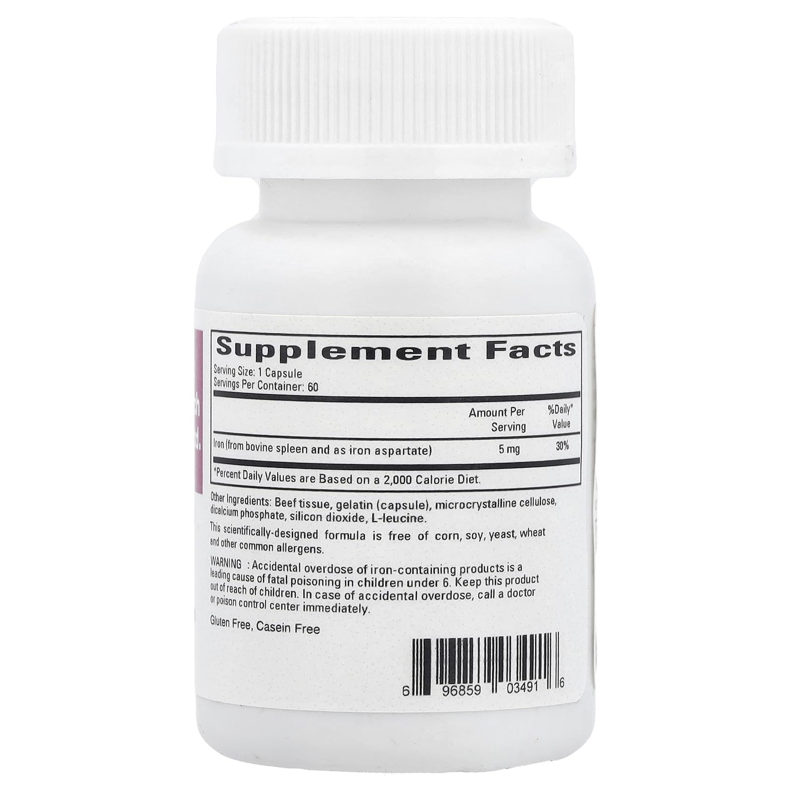 Ecological Formulas ferritin capsules close-up, small, easy-to-swallow iron supplement