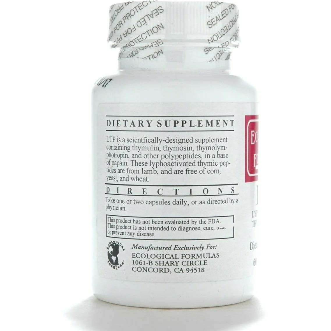 Ecological Formulas LTP 600 mg ingredients label for informed selection.