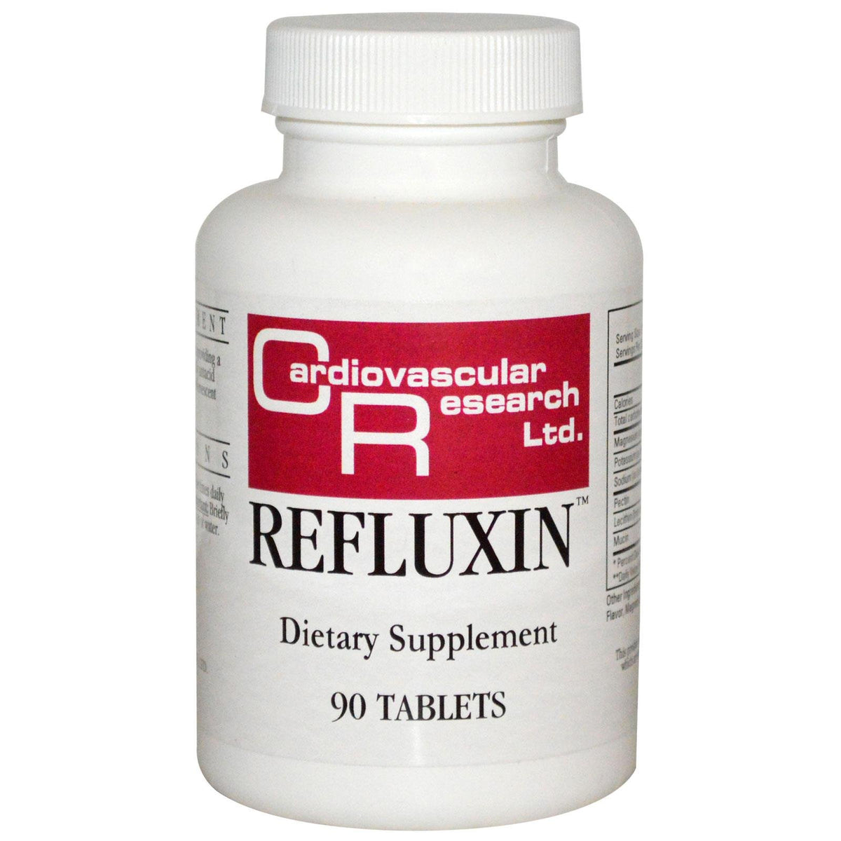 Ecological Formulas Refluxin 90 tabs bottle image shows clear packaging for convenient daily use.